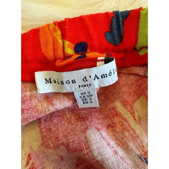 Maison d' Amelie Hawaiian‎ Multicolor Linen Boho Peasant Tiered Midi Skirt Sz S - Picture 3 of 6